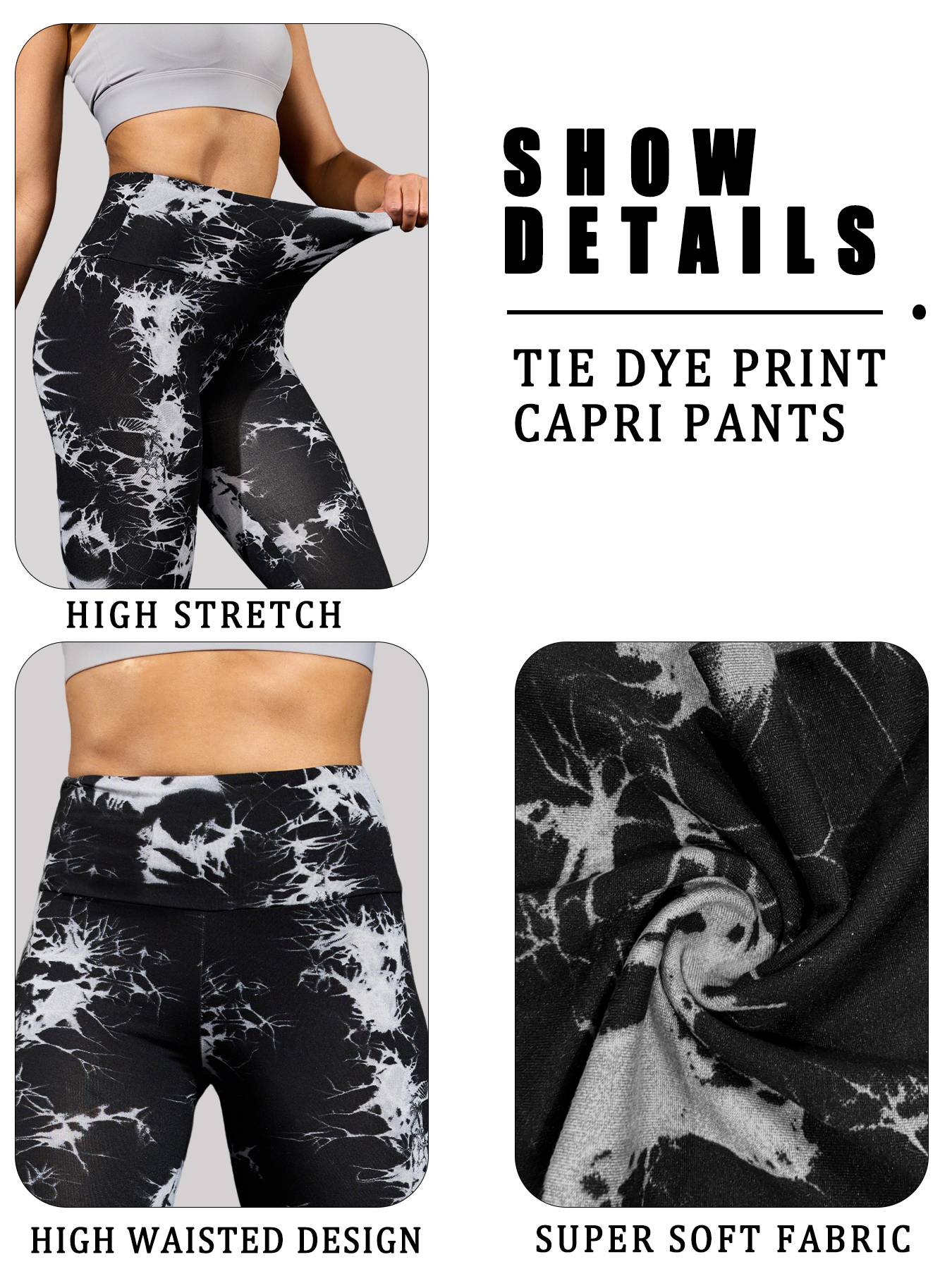 Women's High Waisted Capri Pants Super Soft Tummy Control No See Through Workout Yoga Running Athletic Push Up Gym Leggings