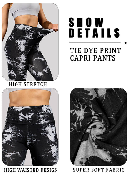 Women's High Waisted Capri Pants Super Soft Tummy Control No See Through Workout Yoga Running Athletic Push Up Gym Leggings