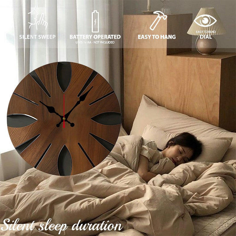 Irregular Shape Wooden Round Silent Hanging Wall Clock, Suitable For Living Room, Office, Study Room, Bedroom, Home Decoration