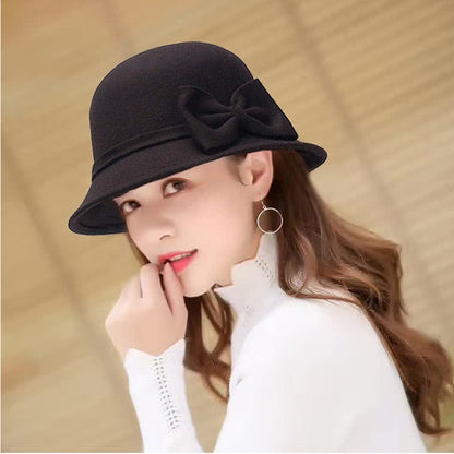 Chapéu Feminino Elegante Com Fita Outono Inverno Coreano Versátil Boné feminino Casamento na igreja Viagem Jazz britânico Senhora Fedora