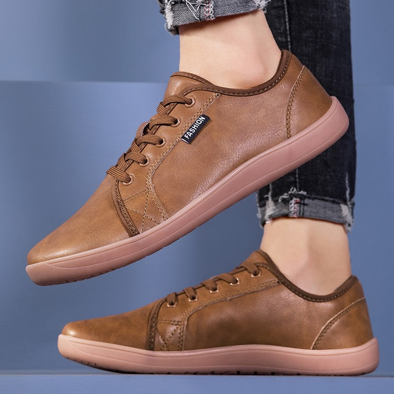 Oiaano Wide Toe Men Minimalist Shoes Comfortable Sneakers Leather Casual Shoes Black Slip On Leisure Loafers Drive Office