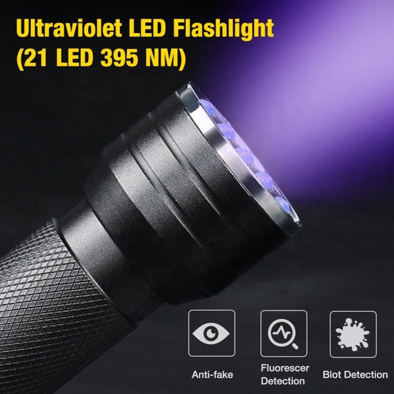 21 LED UV Ultraviolet Flashlight Blacklight 395NM Mini Torch Flash Lamp For Pet Urine Stains Portable Black Light Flashlights