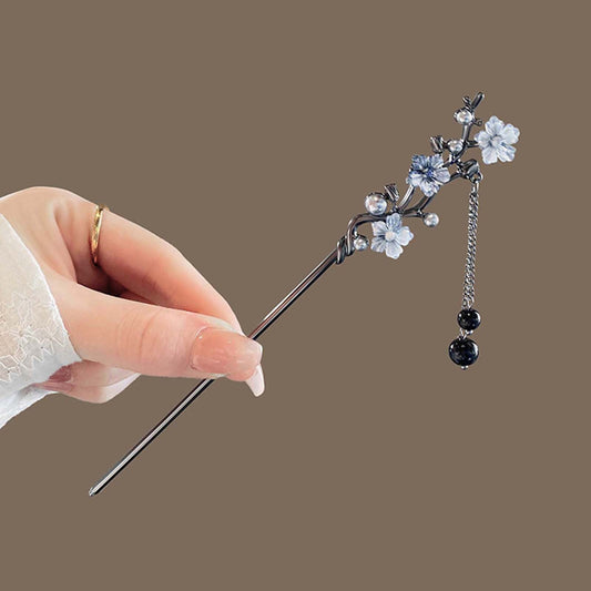 Flower Hairpin Neo-chinese Style Hair Sticks Ink Colored Flower Tassel Hair Stick For Women Elegant Metal Jewelry Hair Accessory