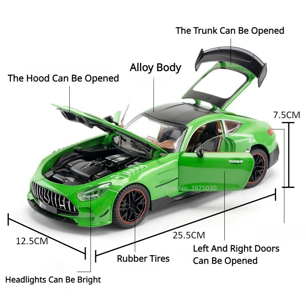 Miniatura de Carro Benz AMG GT-R Escala 1:18, Modelo de Brinquedo em Liga Fundida, Supercarros com Portas que Abrem, Luz e Som, Veículo com Fricção para Meninos, Presentes de Aniversário