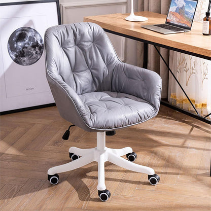 Leather Office Chair, Mid Century Desk Chair with Wheels and Ergonomic Armrests, Adjustable Height Swivel Rolling Task Chair,