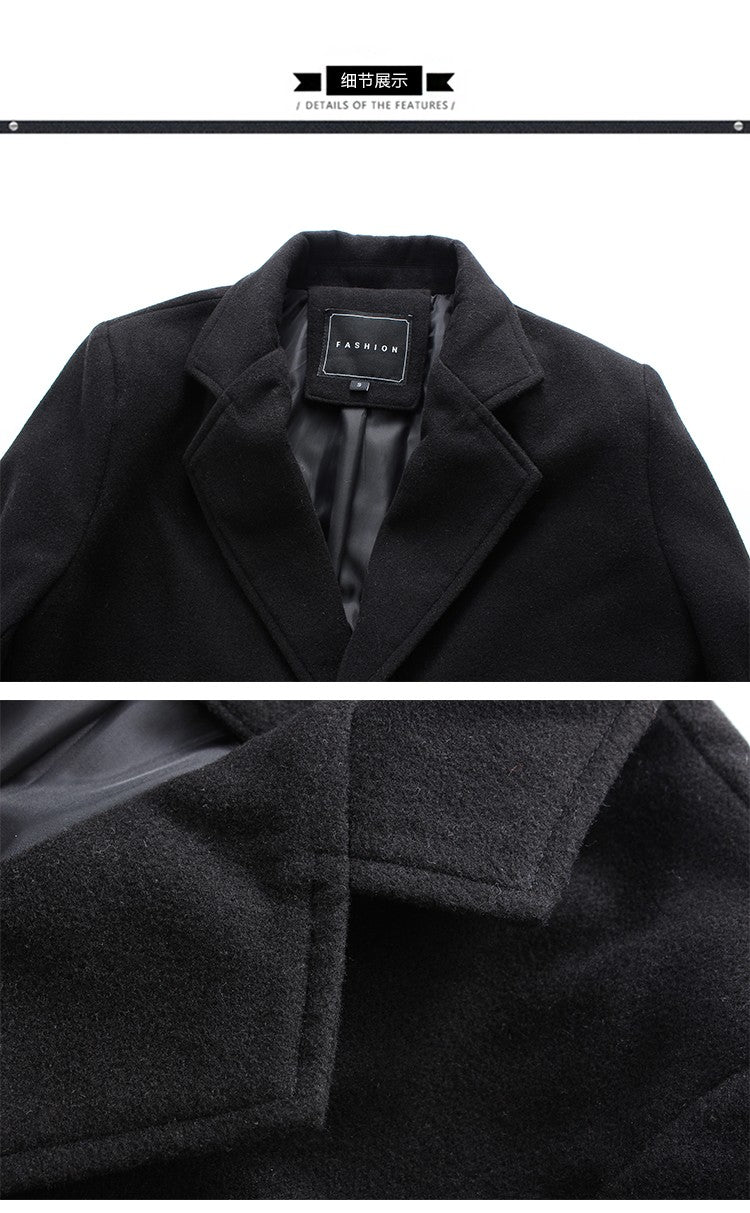 2025 Autumn Winter New Wool Men Long Cotton Coat Blend Pure Color Casual Business Fashion Slim Windbreaker Jacket Men Clothing