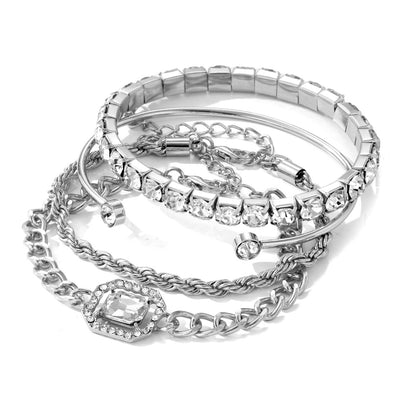 IPARAM Conjunto de 4 Pulseiras de Luxo para Mulheres Pulseiras com Corrente Ajustável Brilhantes de Cristal Joias da Moda Punk