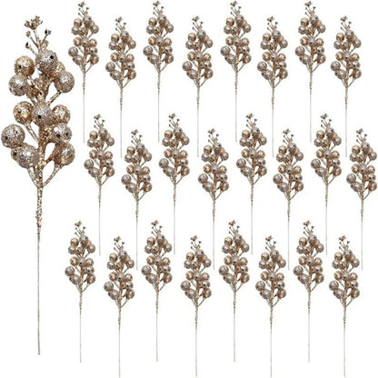 10Pcs Christmas Decoration Artificial 15heads Sparkling Berry Bouquet Xmas Tree Ornaments for Home Decor New Year Party Supplies