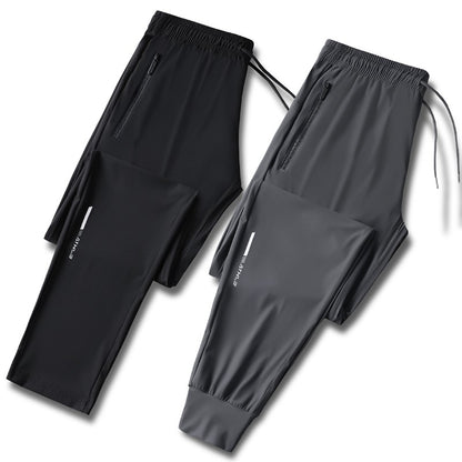 Calça jogging masculina com cordão na cintura, fresca, de secagem rápida e respirável, calça esportiva da moda de alta elasticidade, adequada para fitness