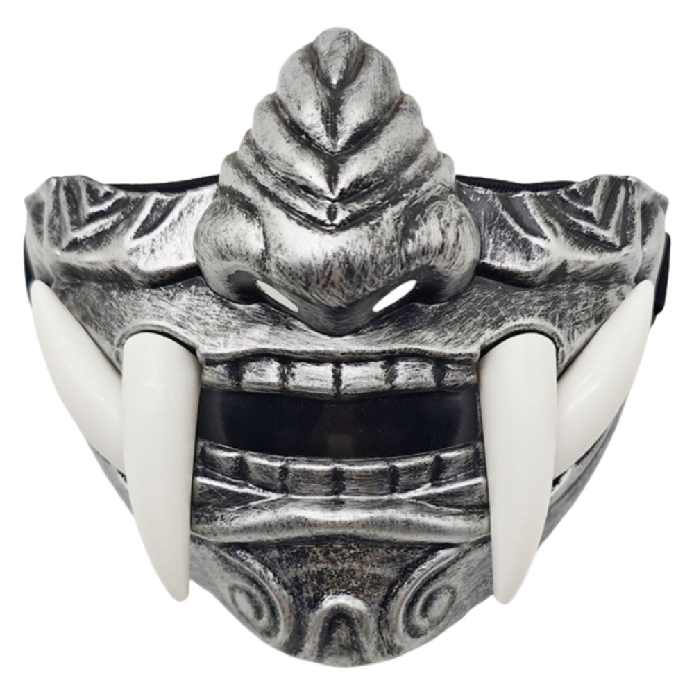 Realistic 3D Japanese Samurai Mask Fierce Teeth Lightweight Halloween Cosplay Masks Breathable Fang Mask Clothing Accessories