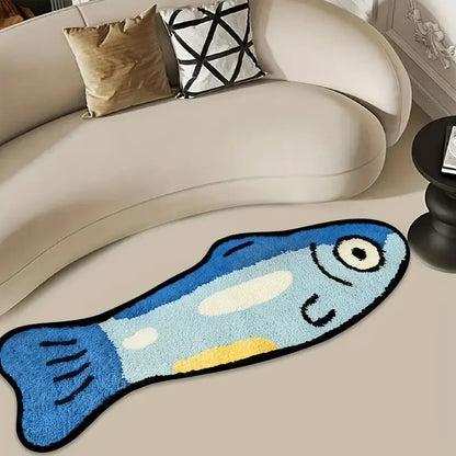 VIKAMA Blue Cartoon Salted Fish Carpet Soft And Washable Home Decor, Suitable For Rooms, Bedrooms, Entrances, And Kitchens