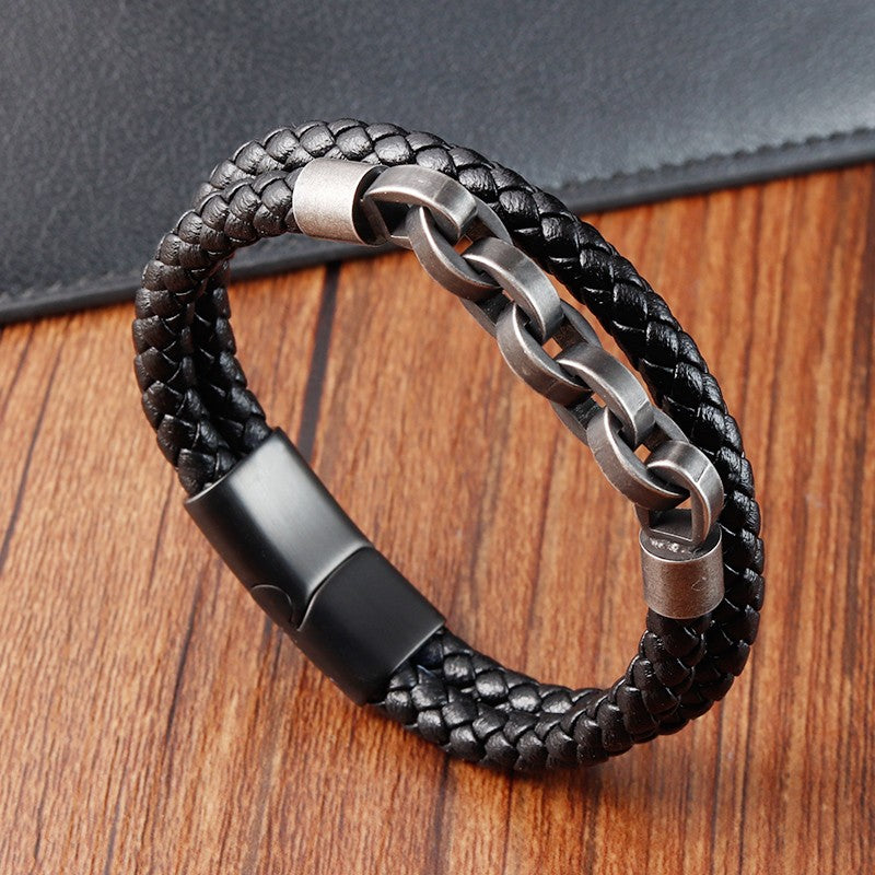 Pulseira de Couro Masculina, Formato Infinito, Padrão Popular, Joias de Aço Inoxidável, Acessórios, Presente