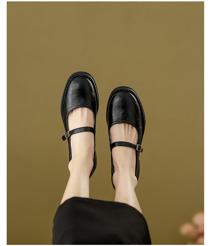 Mary Janes Women's Shoes Round Toe Flats Spring and Autumn New Fashion Buckle Strap Shallow Mouth Low Heels Loafers Women Flats