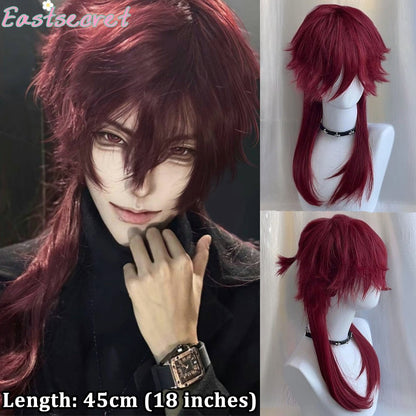 Peruca Sintética Vermelha Longa Reta EAST Mullet Cauda de Lobo em Camadas Fofa Feminina e Masculina para Festa Diária Lolita Cosplay