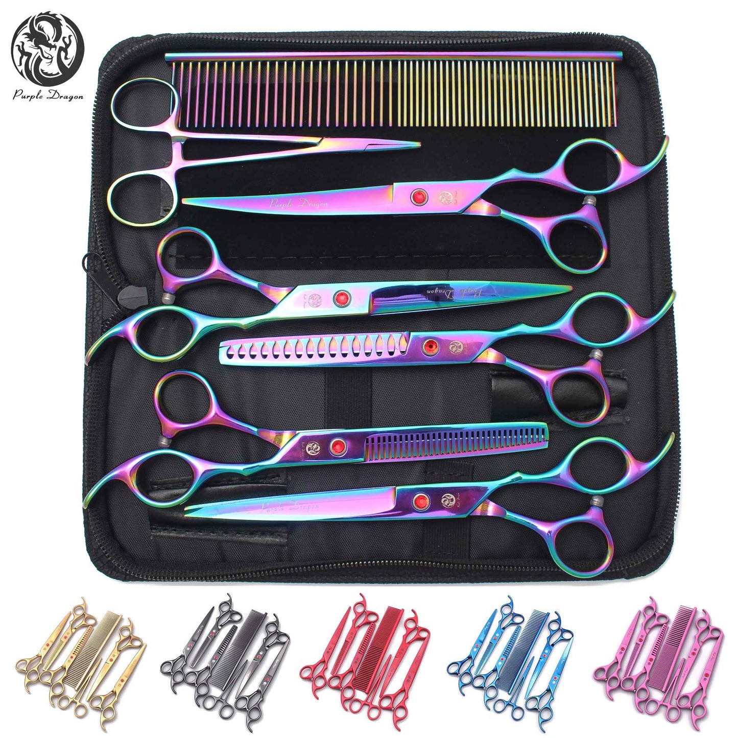 Conjunto de Tesouras para Tosa de Animais de Estimação - Tosa Profissional para Cães e Gatos, Aço Inoxidável, Afiado, Multi-Peças, Cabo Ergonômico, Aparador Durável