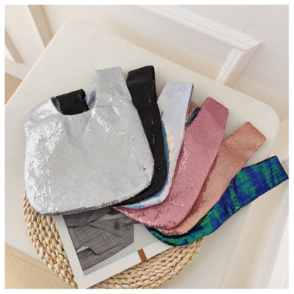 Ladies Trendy Fashion Reversible Sequin Evening Clutch Purse Women Girls Small Glitter Wrist Knot Bag