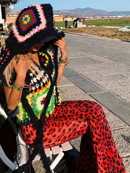 New High Waist Leopard Print Flare Pants Women's Stretchy Casual Streetwear Tummy Control Bootcut Trousers Elastic Waistband