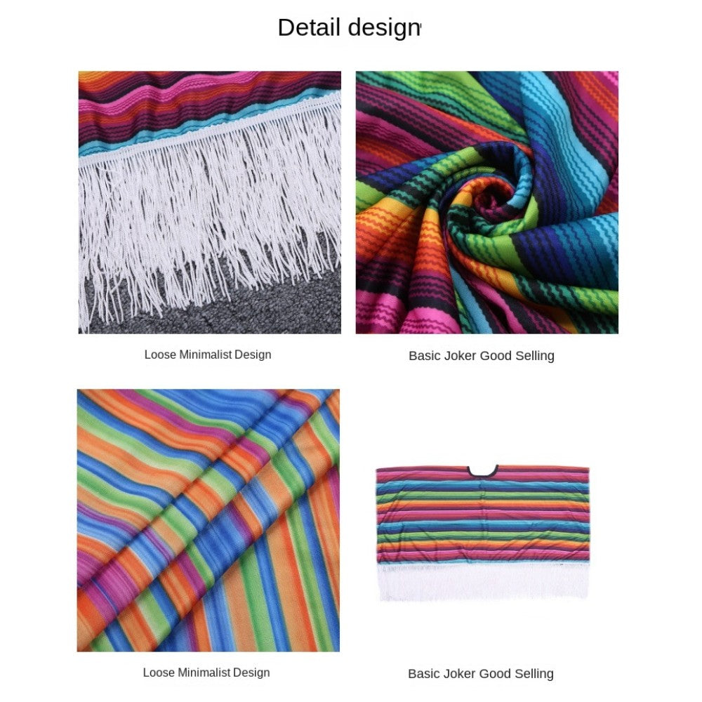 Ethnic Cloak Mexican Costume Halloween Rainbow Stripe Mexican Style Cloak Cape Dress-up Cosplay Mexican Poncho Festival Party