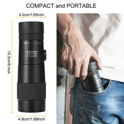 Telescópio Profissional 10-30X30, Lente Telescópica com Zoom para Celular com Tripé, Material em Liga de Alumínio, Base para Tripé, Adequado para Viagens ao Ar Livre, Fotografia de Caminhadas