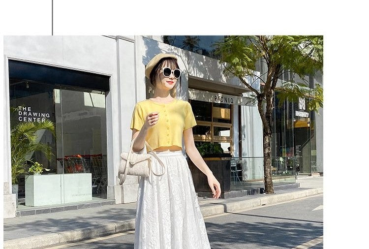 Plus Size plus Size Lace Hollow out f Skirt mid Waist Long Sle Fairy Skirt A-Line Umbrella Skirt Trendy Women's Clothing