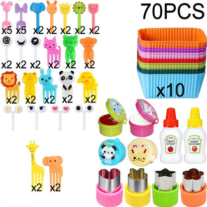 Mini Garfos de Fruta para Crianças Animais Fofos Palitos para Lanches com Cortador de Vegetais Conjunto de Divisórias de Silicone para Lancheira