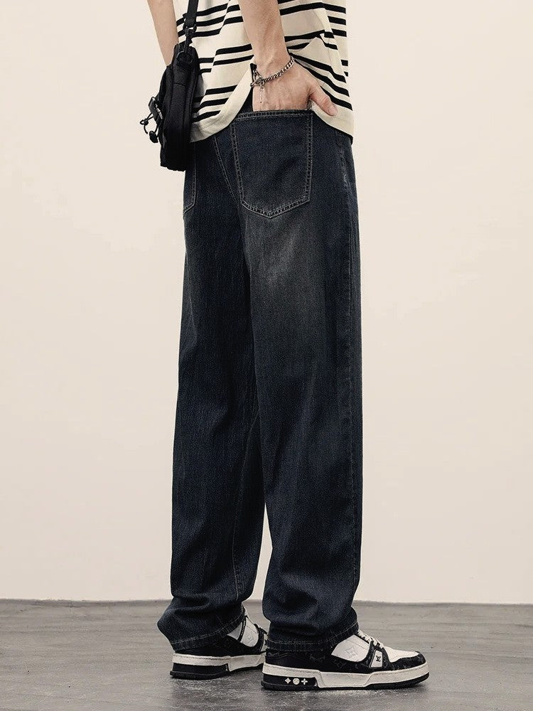 2025 Primavera Outono Novas Calças Jeans Masculinas Retas Vintage Casuais Masculinas de Alta Qualidade Estilo Coreano Baggy Calças Jeans de Perna Larga