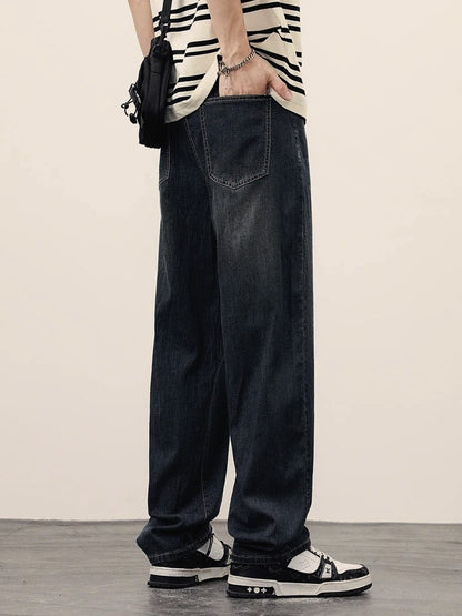 2025 Primavera Outono Novas Calças Jeans Masculinas Retas Vintage Casuais Masculinas de Alta Qualidade Estilo Coreano Baggy Calças Jeans de Perna Larga