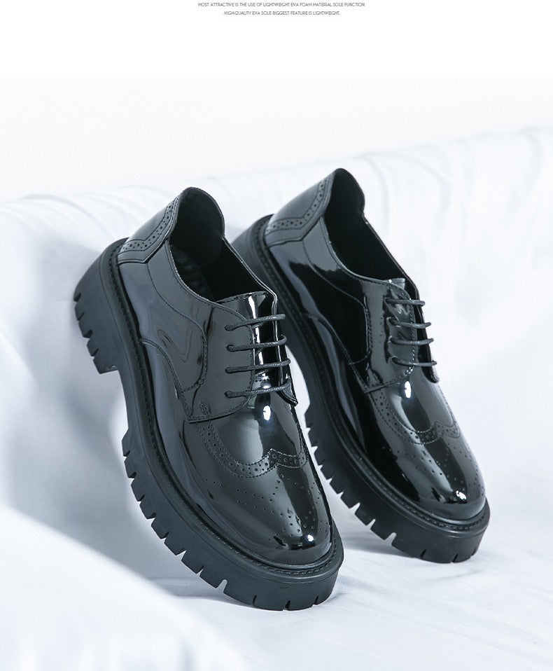 Leather shoes men's thick soles increase British style Brock business dress black senior sense wedding groom shoes 46 yards