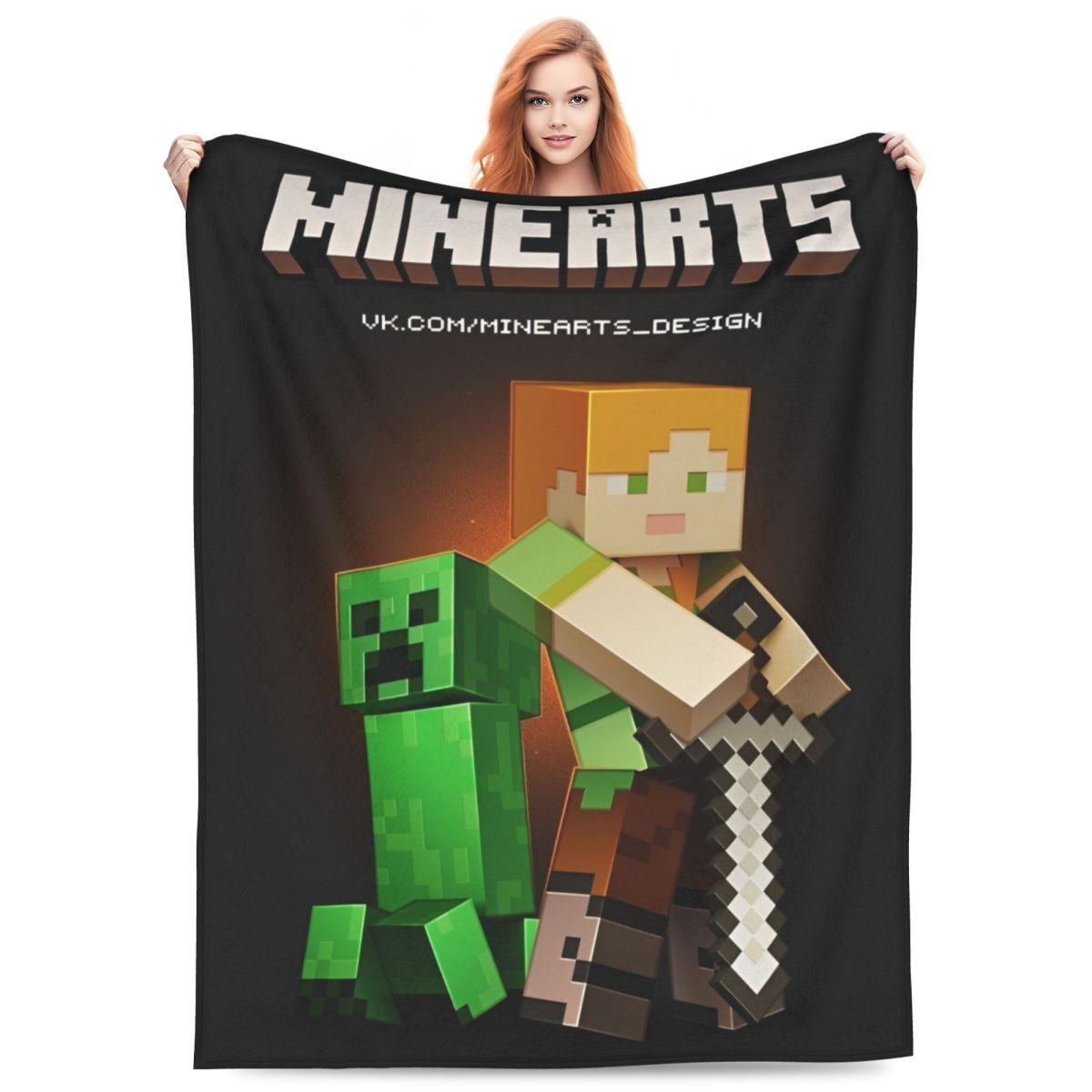 Cartoon Mines Pixel Game Crafts Flannel Blanket Super Warm Throw Blanket for Home Decor Decorative Street Trend Bedspread