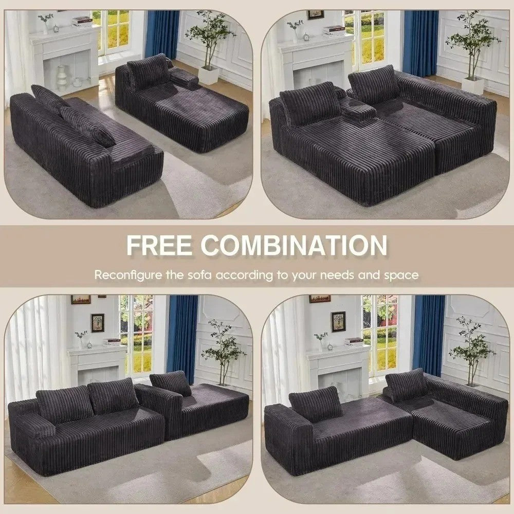 Modular L-Shaped 3-Seat Sectional | Memory Foam with Deep Seating & Storage Modules | Living Room Sofa