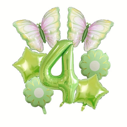 7 Green Butterfly Balloon Luminous Latex with Star Floral Decor Princess Birthday Anniversary Home Party Garland Decor Supplies