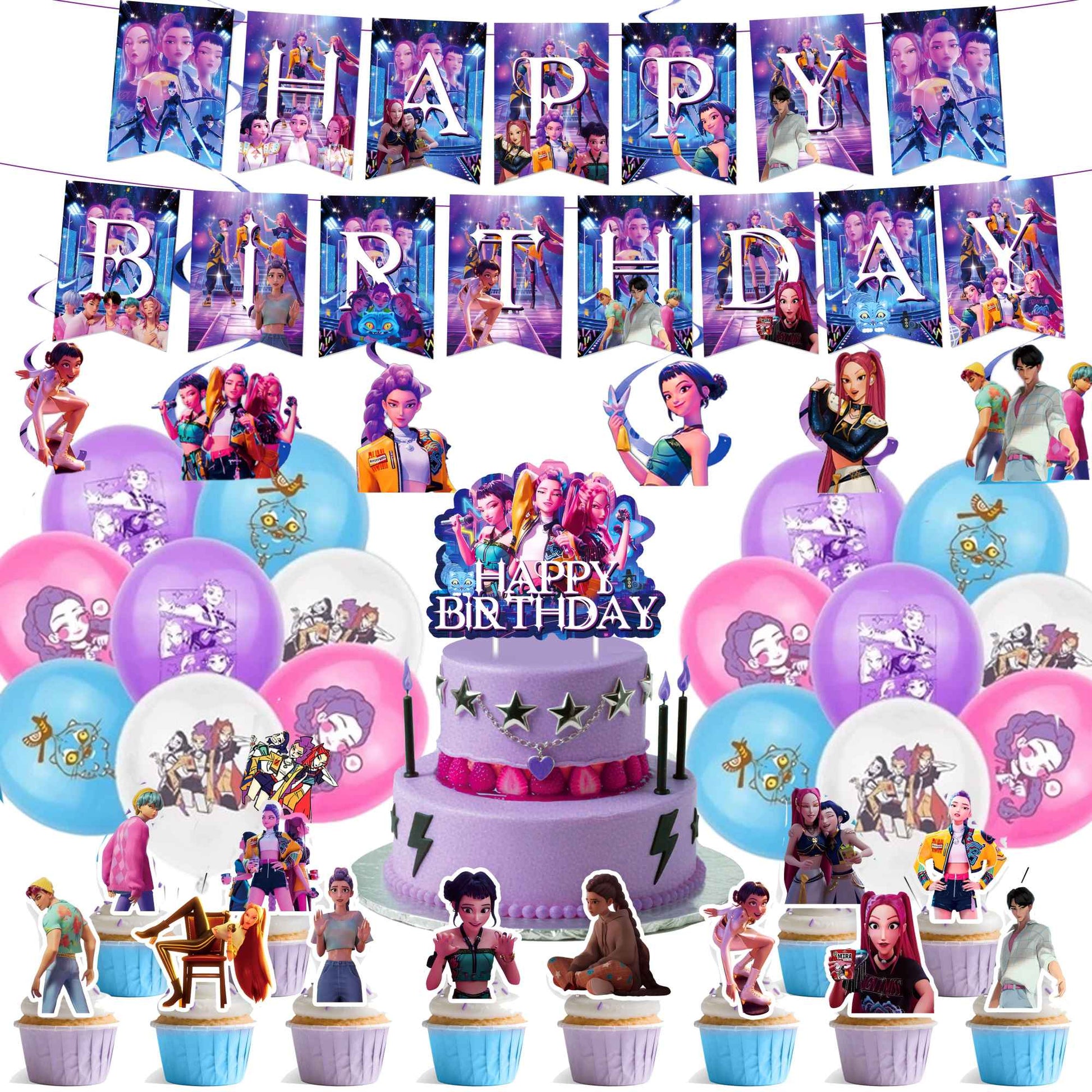 Hot K-Pop Birthday Party Decoration Set Kids Tableware Balloons Cups Plates Napkins Cake Topper Banner Gift Bag - Party Supplies