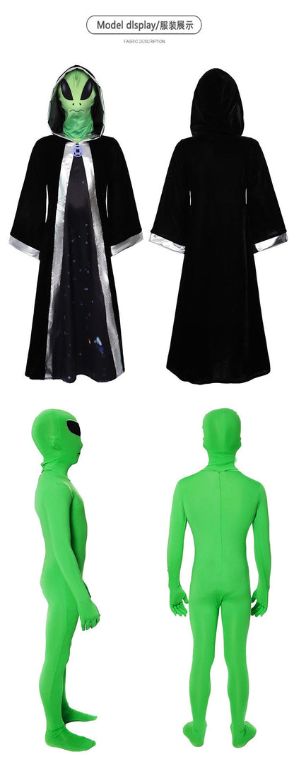 ET Alien Cosplay Costume Zentai Jumpsuit ET Universe Lord Costume Evil Horror Scary Mask Halloween Carnival Mask Set