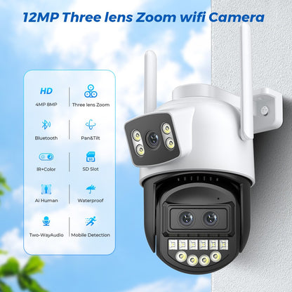 BESDER 12MP 6K PTZ Wifi Camera Dual Lens 8X Digital Zoom AI Human Detection Outdoor 8MP CCTV IP Camera Security Protection iCSee