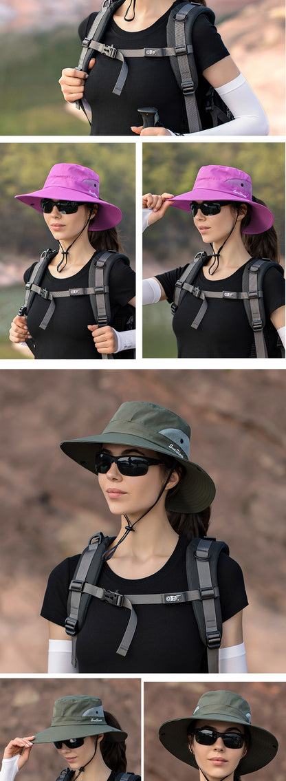 Women Ponytail Fisherman Hat Waterproof Sun Cap Pure Color Outdoor Travel Fishing Climbing Hiking Large Brim Bucket Hat undefine