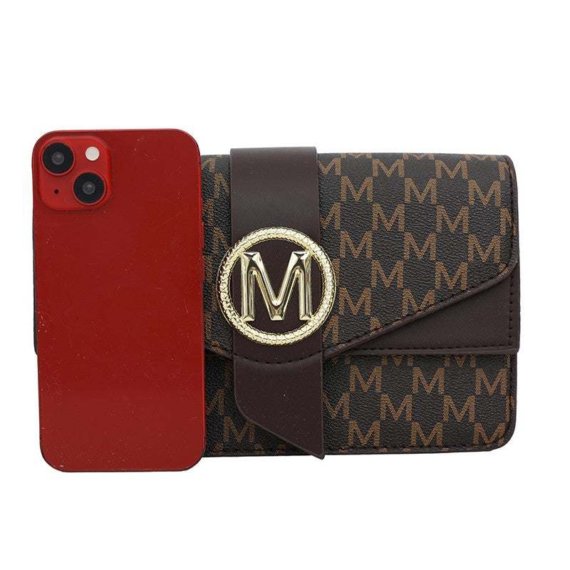 Women's retro shoulder bag, simple small square bag with printed lettering, stylish crossbody bag