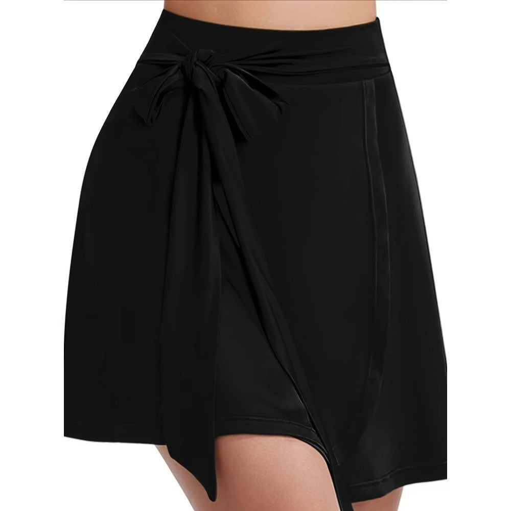 Plus Size 1XL-5XL Women's Fashion High-Waisted Tennis Skirt with Pockets  Ladies Casual Elegant Solid Black Skirt