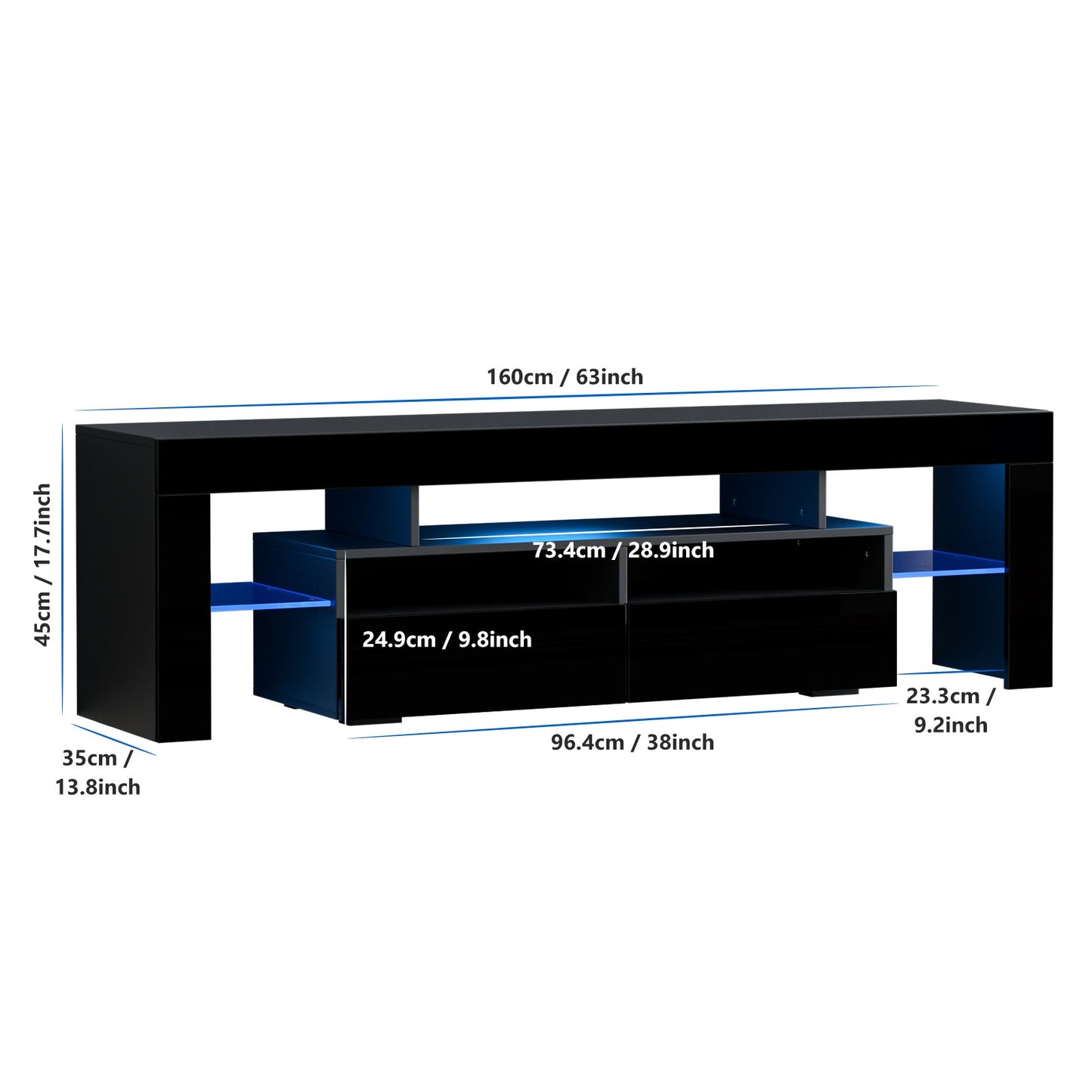 71IN LED TV Stand for 75/70/65 inch TV Modern Black Stand for Living Room with Storage Drawers High Gloss TV Cabinet