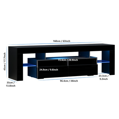 71IN LED TV Stand for 75/70/65 inch TV Modern Black Stand for Living Room with Storage Drawers High Gloss TV Cabinet
