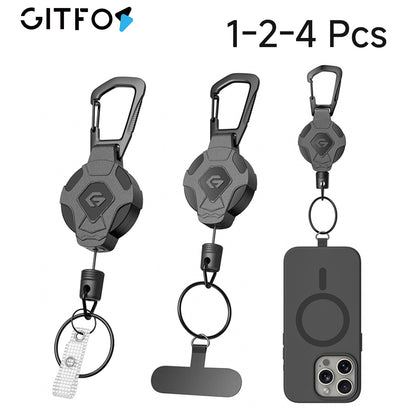 GITFOS Retractable Keychain Heavy Duty Tactical ID Badge Reel Strap Holder With Phone clip fastener Retractable Cord KeyRing