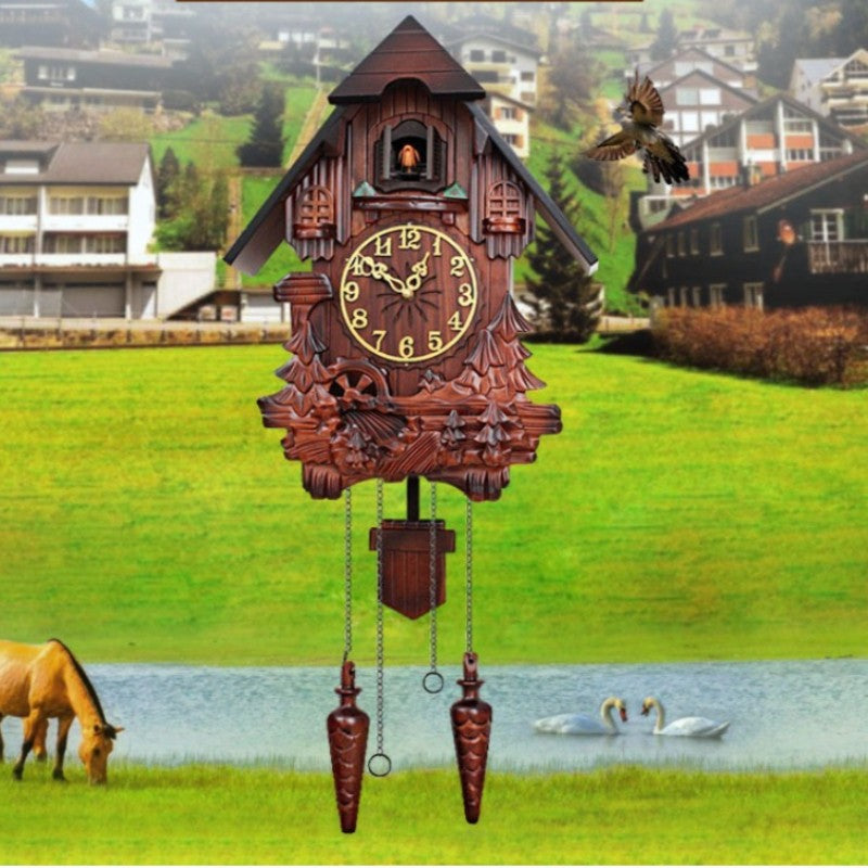 Wall Clock Hand Carved Solid Wood Cuckoo Musical Pendulum Silent Kids Room Home Decor Living Room Bedroom Clock Modern Design