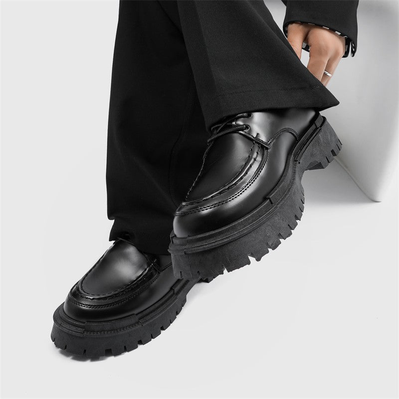 Fashion Thick Sole Leather Shoes Men Casual Shoes Classic Business Men Dress Shoes Breathable Lace-Up Handmade Shoes Moccasins