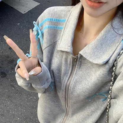 Lapel Collar Long Sleeved Hooded Y2k Sweet Korean Ins Sweatshirts for Women Clothing Loose Autumn Zipper Coat Top Women