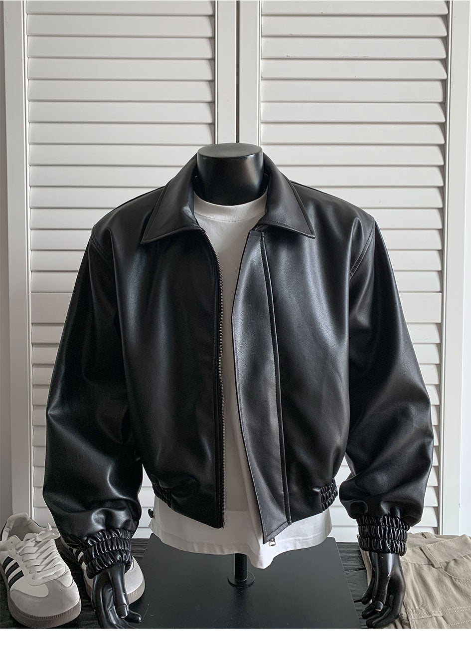 chaquetas sin manga cuerina Loose short leather jacket Shoulder pad coat American retro leather jacket for men