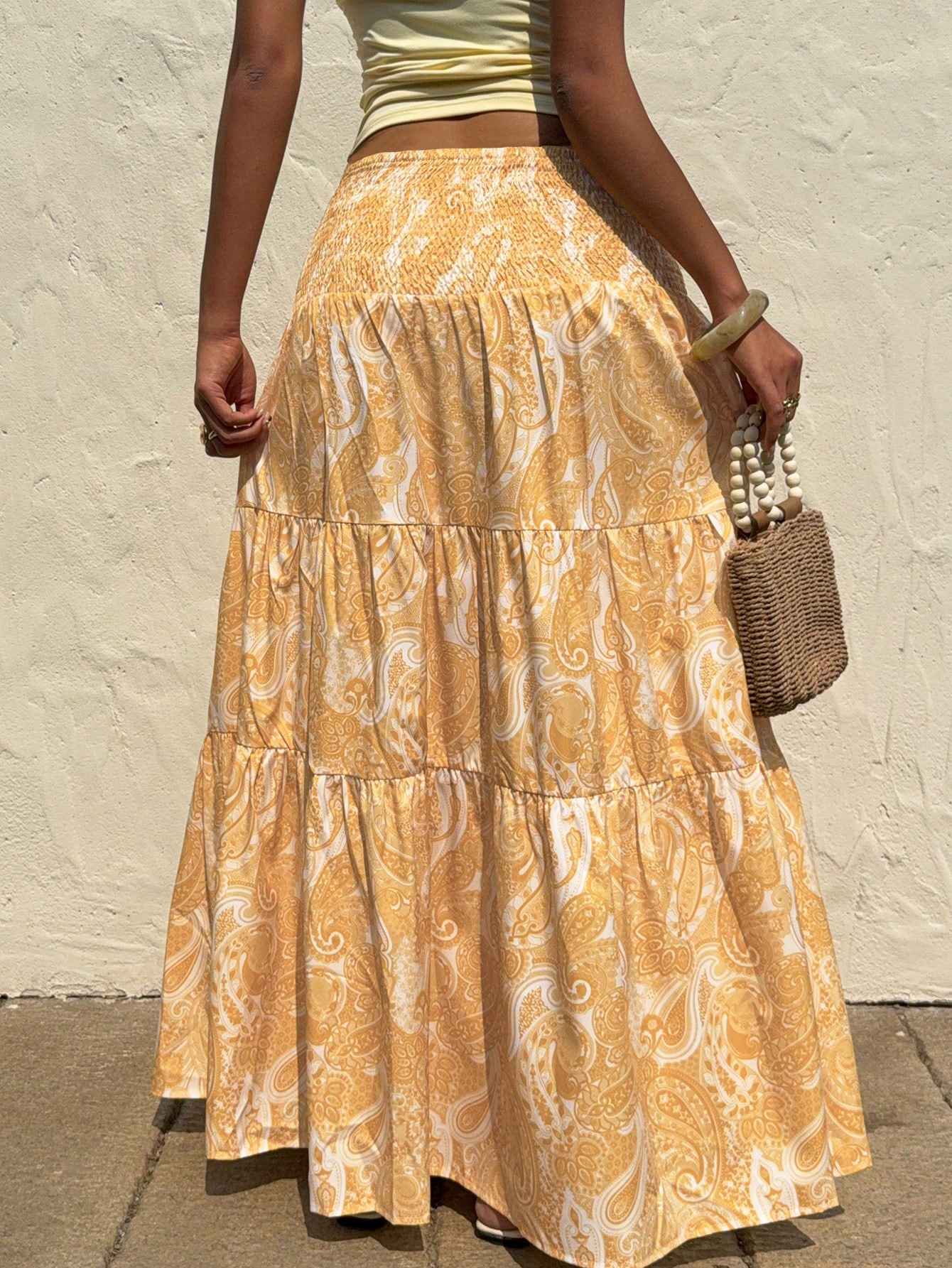 Vacation Style Stretchy Waist Long Maxi Skirt - Flowy Beach Skirt with Elastic Waistband
