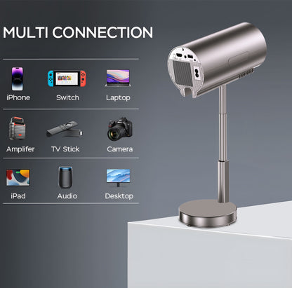 Mini Projetor Portátil Android  Suporte 1080p 4K  Suporte Integrado com Ajuste de 90° Ajuste de Altura WiFi e Bluetooth Modelo: TS3