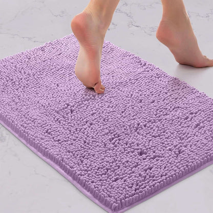 Tapete de Banho de Pelúcia Macia Chenille Absorvente Lavável à Máquina Tapete de Banheiro Antiderrapante Adequado para Bacias e Chuveiros