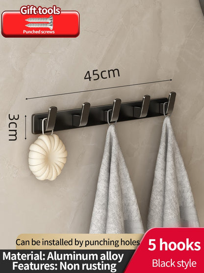 no drill Space Aluminum punch-free Kitchen Hook Bathroom Clothes Hooks Storage Rack Hook Door Wall Hanging Household Accessories