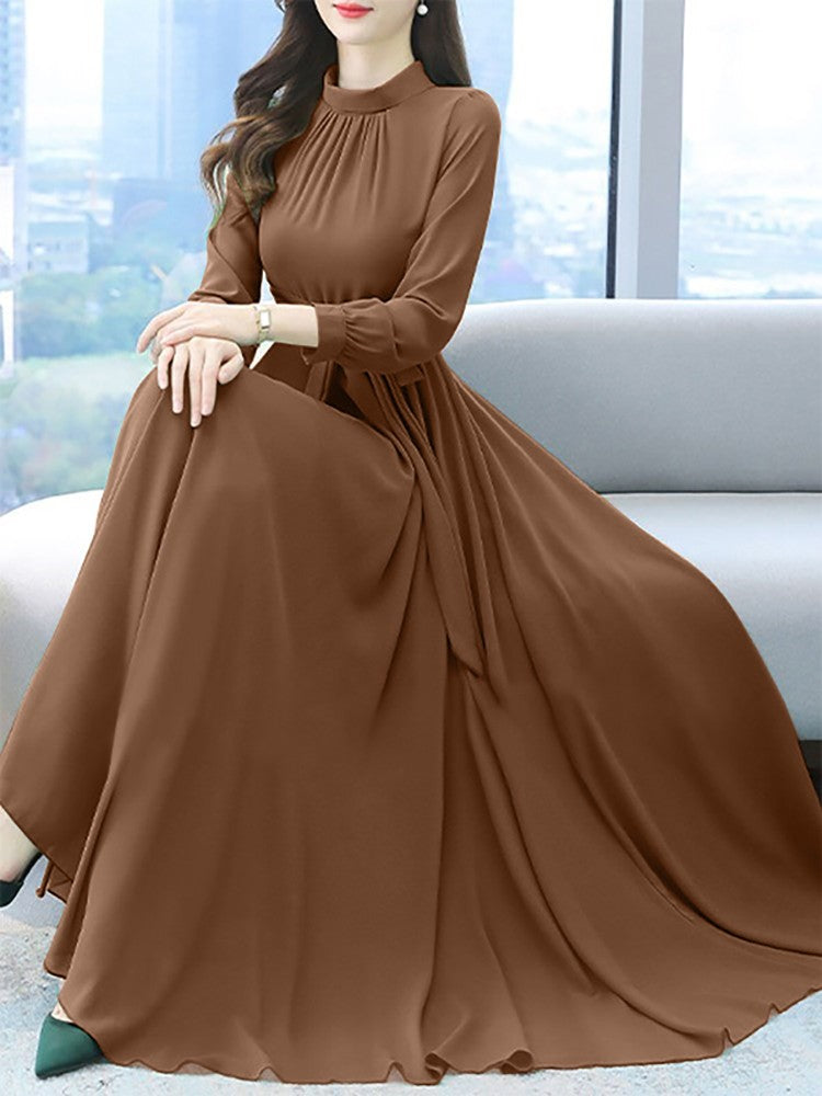 ZANZEA Women Long Sleeve A-line Sundress Spring Long Dress Autumn Solid Party Holiday Maxi Dresses Vestidos Femme Vintage Robe