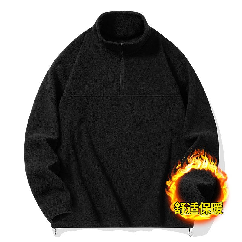 2025 New Style Stand Collar Sweater Half Zipper Pullover Long Sleeve Polar Fleece Men's Autumn And Winter Thick Base Warm